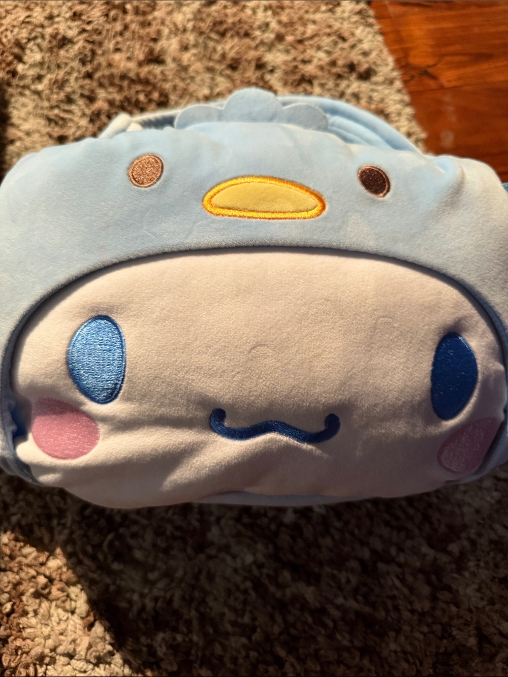 Blue Plush Character Kids Backpack with Pink Cheeks